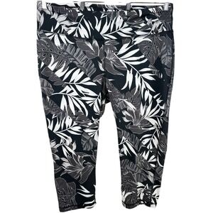 Zelos Plus Size‎ 1X Leggings Black White Tropical Cropped Activewear Capri 1059
